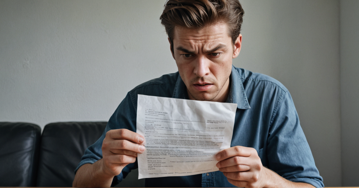 Homme lisant un document avec stupeur
